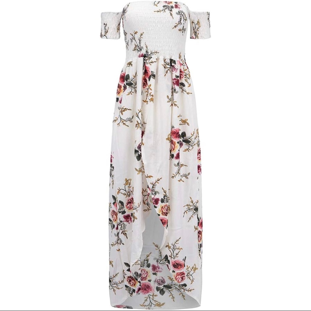 Floral Off The Shoulder Split Chiffon Maxi Beach Dress - Picture 4 of 8